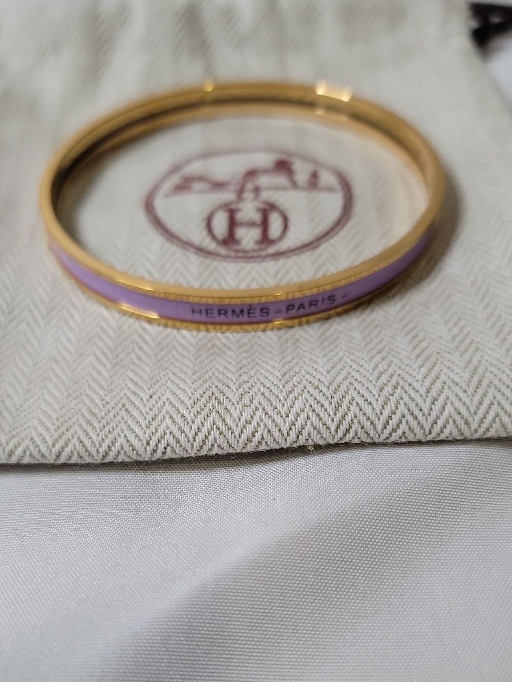 Hermes Gold and Lavender Enamel Narrow Bangle Bracelet